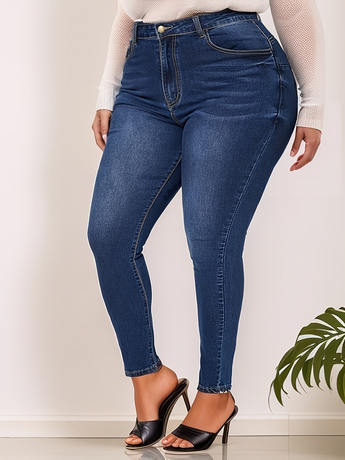Solid High Rise High Stretch Skinny Jeans