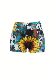 Cow Skull Print Skinny Shorts for Women