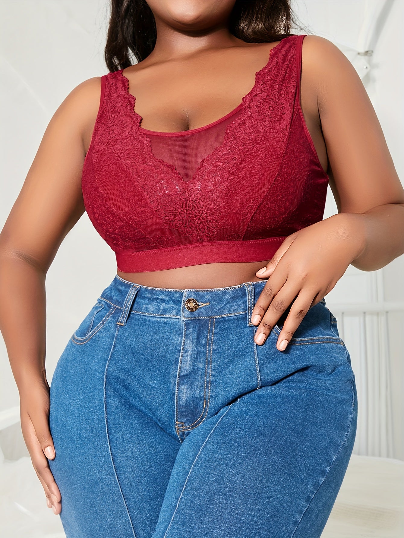 Sexy Bra Women's Floral Lace Mesh Wide Straps Semi Sheer Bra