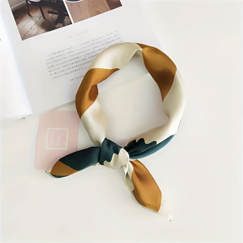 Satin Striped Small Bandana Block Square Scarf Women Hair