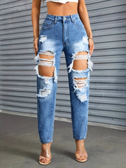 High Waist Distressed Straight Jeans