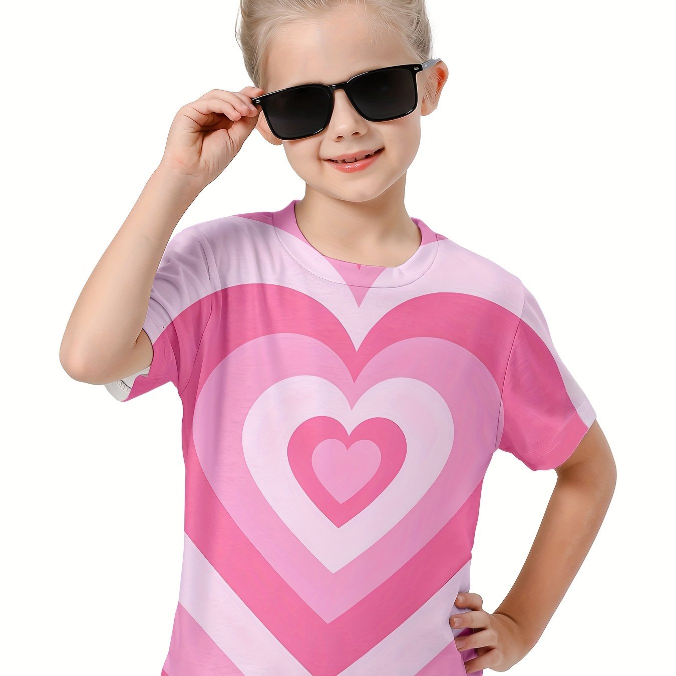 3D Heart Graphic Short Sleeve T shirt Kids Pullover Summer Clothes