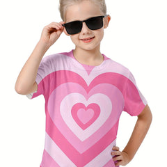 3D Heart Graphic Short Sleeve T shirt Kids Pullover Summer Clothes