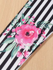 Girls' Floral Stripe Print Casual Pants Leggings Ankle Length