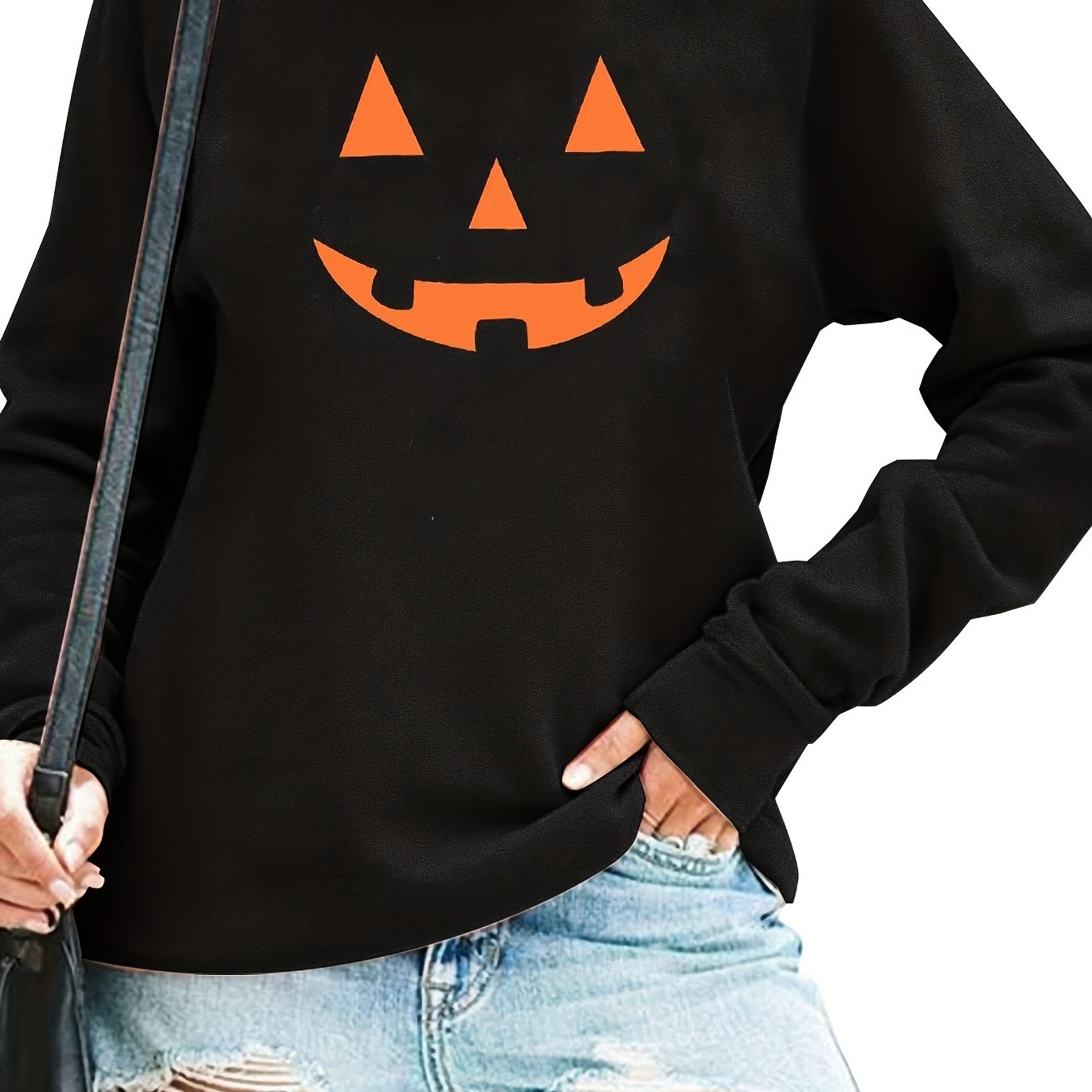 Halloween Pumpkin Print Pullover Sweatshirt for Women