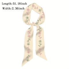 Rose Print Skinny Scarf Neckerchief Solid Neck Tie Long Hair Ribbon