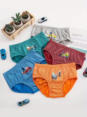 5pcs Boys Dinosaur Print Boxer Briefs Soft Cotton Underwear