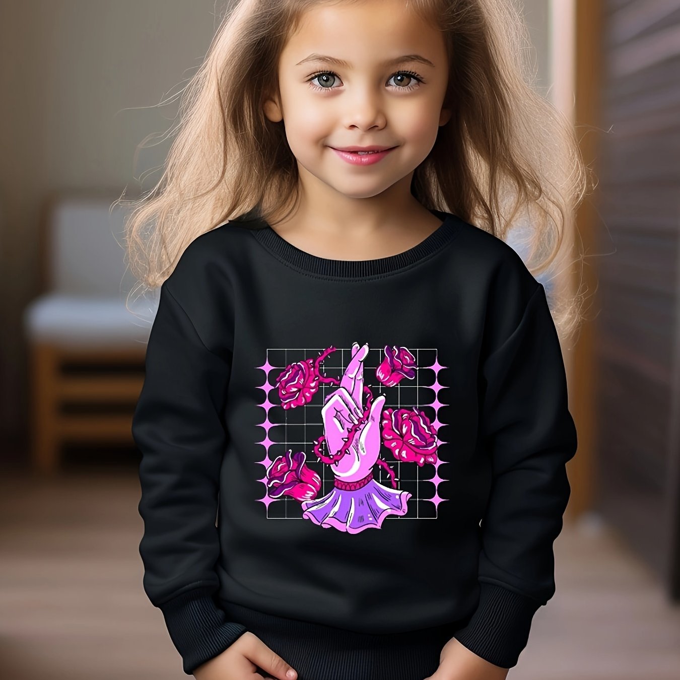 Toddler Kids Cartoon Flower Finger Print Casual Sweatshirt