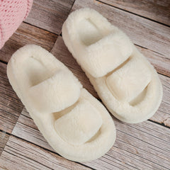 Platform Slippers Casual Double Strap Plush Slippers Comfortable