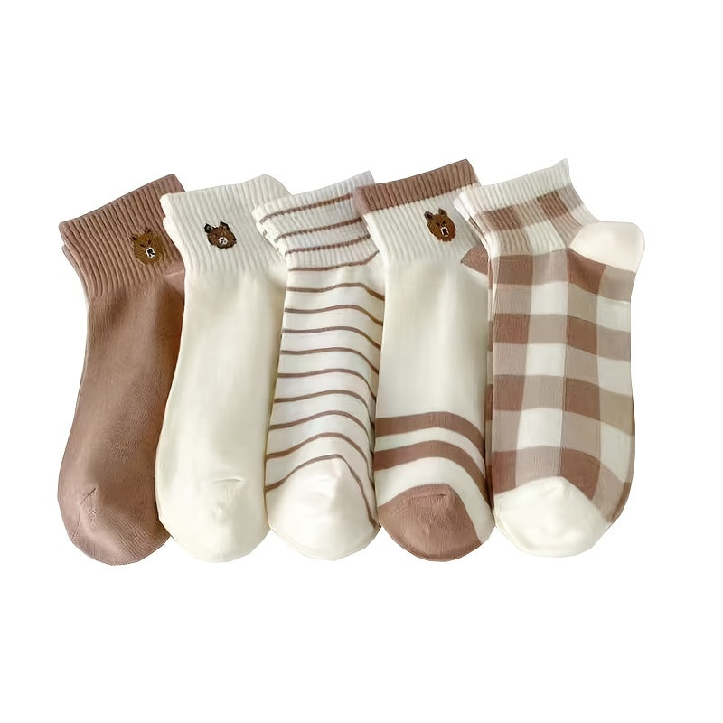 5 Pairs Ankle Socks Soft Teddy Bear Cotton Women's Stockings