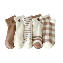 5 Pairs Ankle Socks Soft Teddy Bear Cotton Women's Stockings