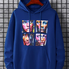 Men's Cartoon Face Graphic Hoodie Drawstring Sweatshirt