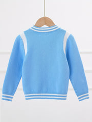 Boys Letter Embroidered Cardigan Sweater Crew Neck Tops