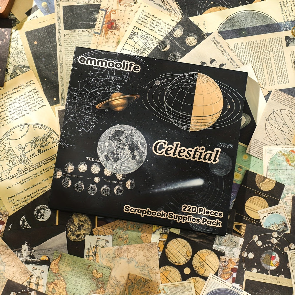 220 Sheets Universe Series Scrapbook Supplies Vintage Scrapbook Paper Stickers