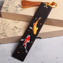 Chinese Style Koi Carp Sandalwood Bookmark Tassel Pendant Lucky Book Mark