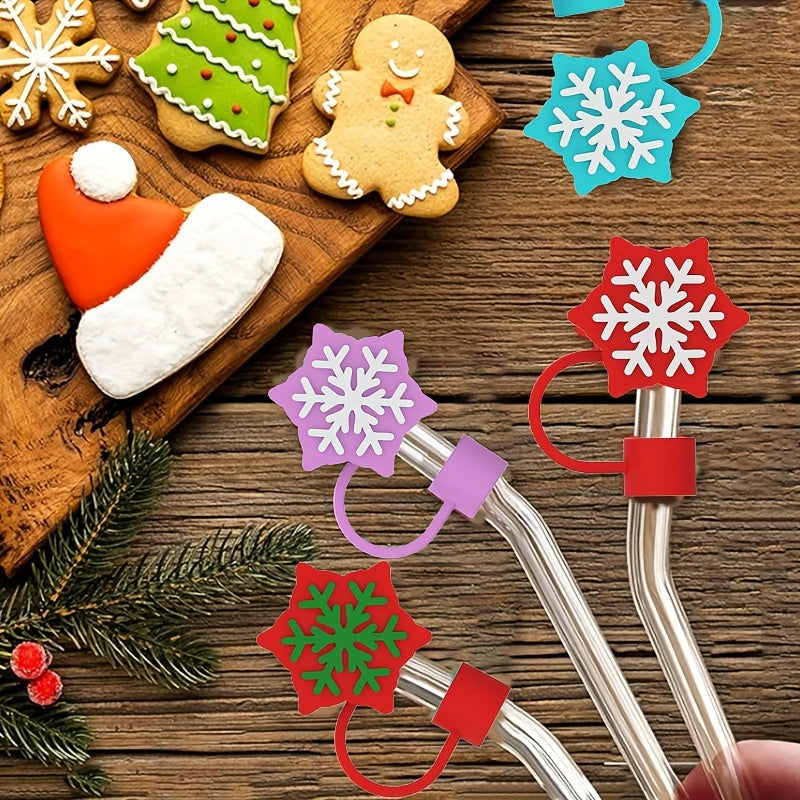 4pcs Snowflake Straw Lids Reusable Silicone Straw Plugs For 10mm Cup