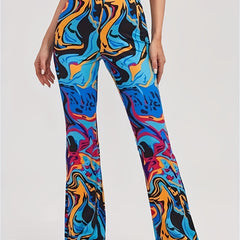 Flare Leg High Waist Pants Graphic Print