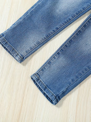 Girls Ripped Skinny Jeans Zipper Fly Stretch Denim Pants