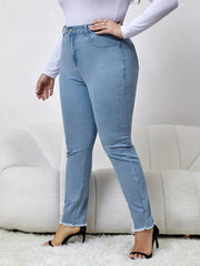 High Rise Skinny Jeans with Raw Trim