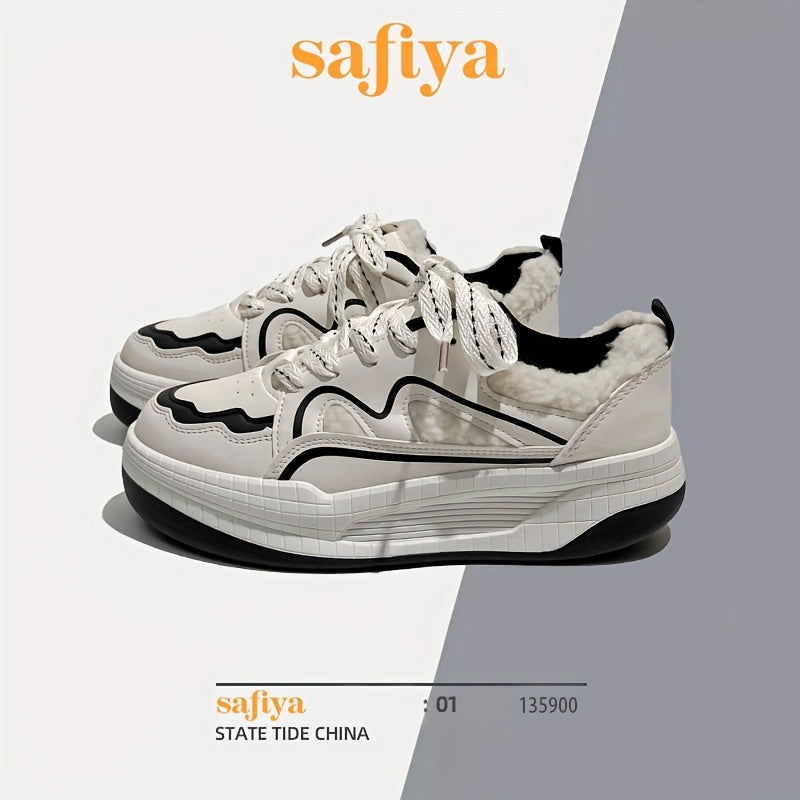 Women's Lace-up Winter Fuzzy Skate Shoes Non-slip Sporty Flatform Sneakers