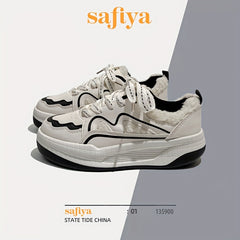 Women's Lace-up Winter Fuzzy Skate Shoes Non-slip Sporty Flatform Sneakers