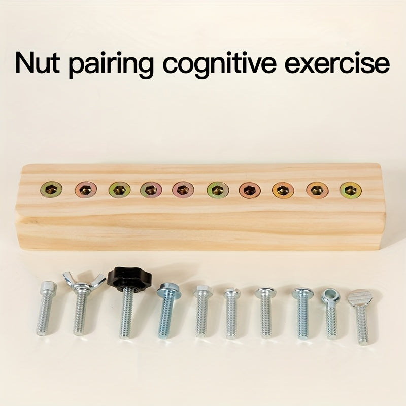 Wooden 10 Hole Screw Busy Board for Toddlers with Colorful Screws & Tools