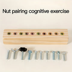 Wooden 10 Hole Screw Busy Board for Toddlers with Colorful Screws & Tools