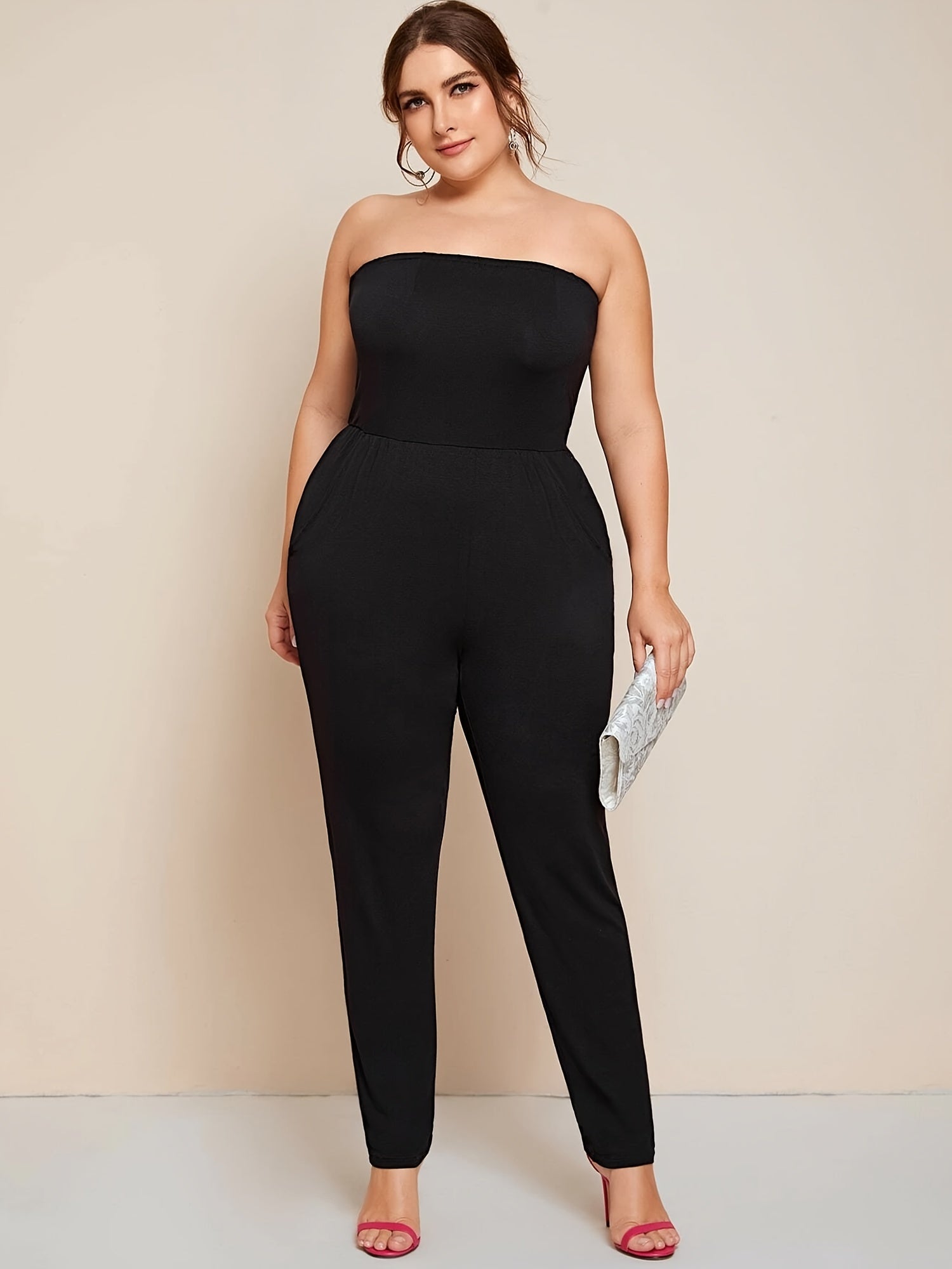 Basic Jumpsuit Women's Plus Strapless Skinny Tube J