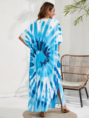 Boho Tie Dye Print Batwing Sleeve Maxi Cover Up Dress