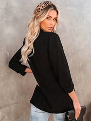 Ruched Blazer Open Front Long Sleeve Work Outerwear Women's Clothing