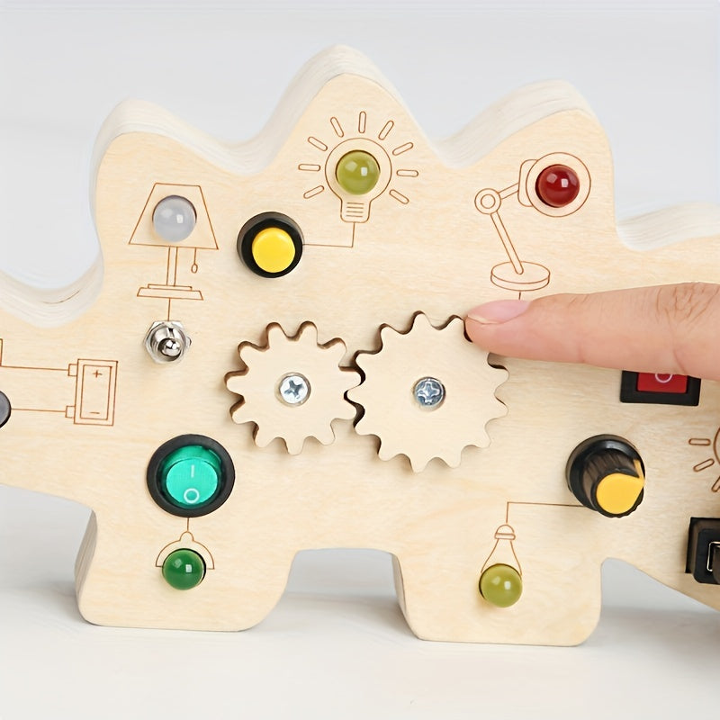 LED Wooden Dinosaur Busy Board Light Switch Sensory Board Montessori Toys
