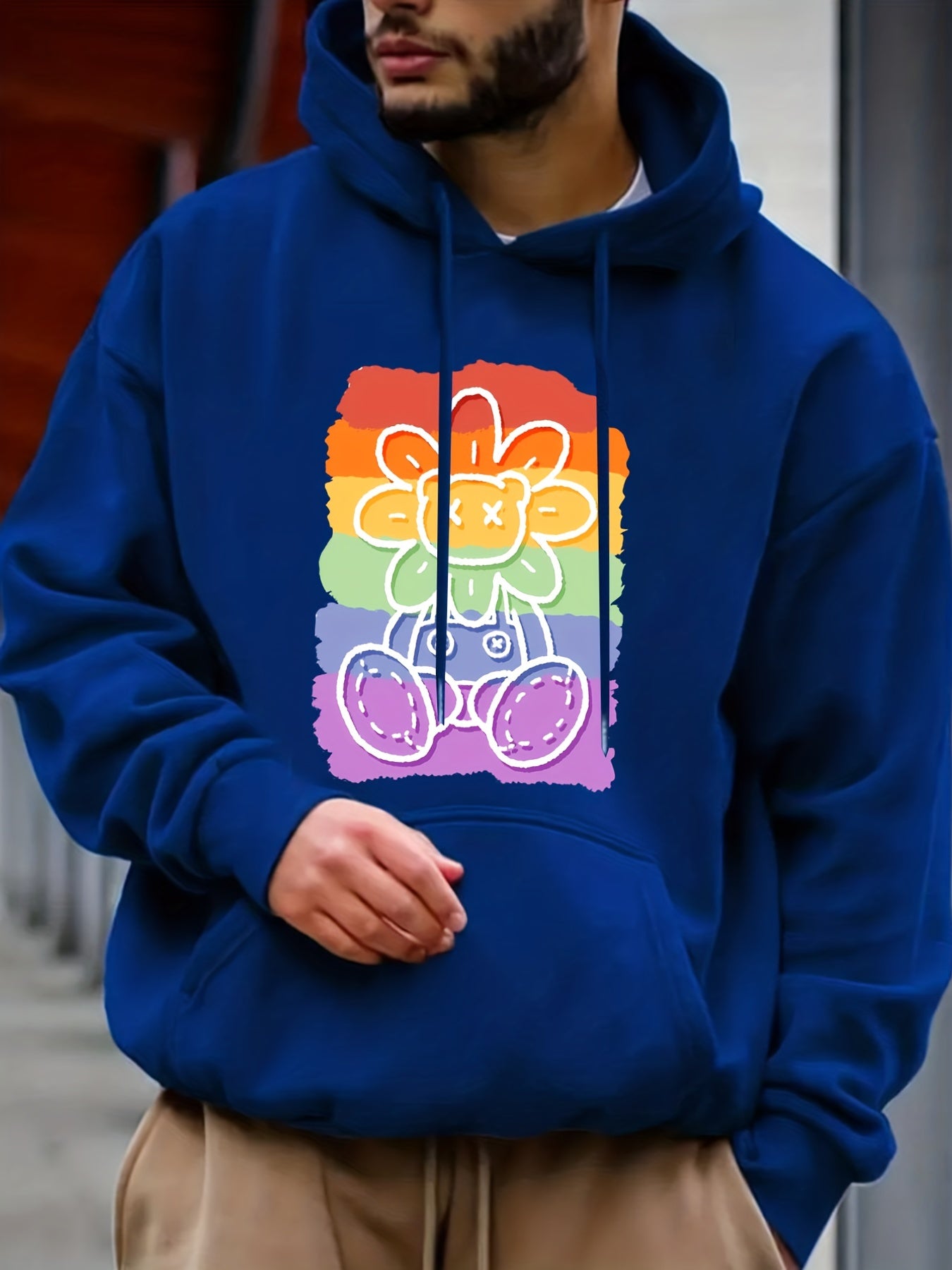 Rainbow Bear Flower Print Hoodie Men's Sweatshirt