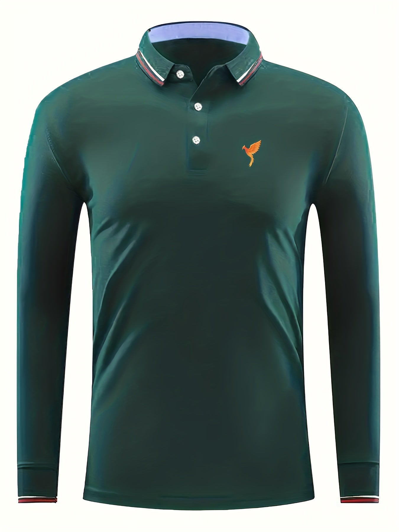 Phoenix Print Men's Casual Button Up Long Sleeve Polo Shirt