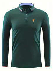Phoenix Print Men's Casual Button Up Long Sleeve Polo Shirt