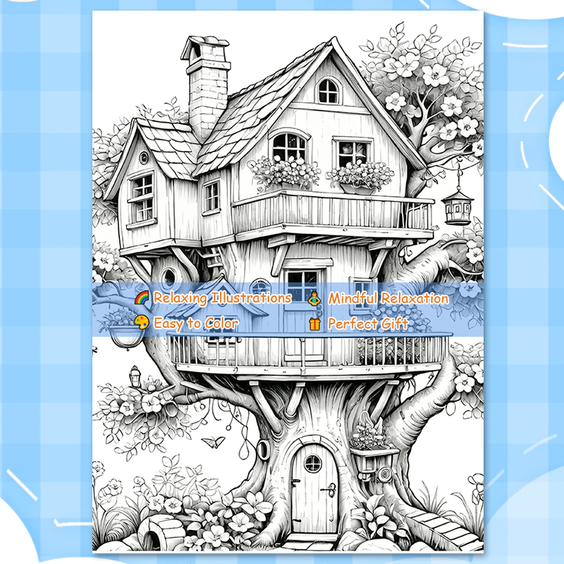 TREE HOUSE Adult Coloring Book - Perfect Gift for Christmas, Birthdays, Friends