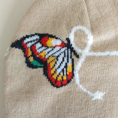 Butterfly Jacquard Beanie Khaki Soft Elastic Knit Hats For Women