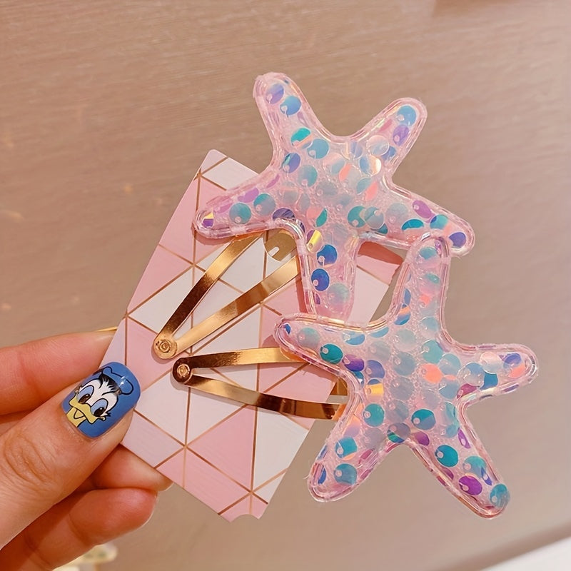Glitter Starfish Kids Hair Clips Set