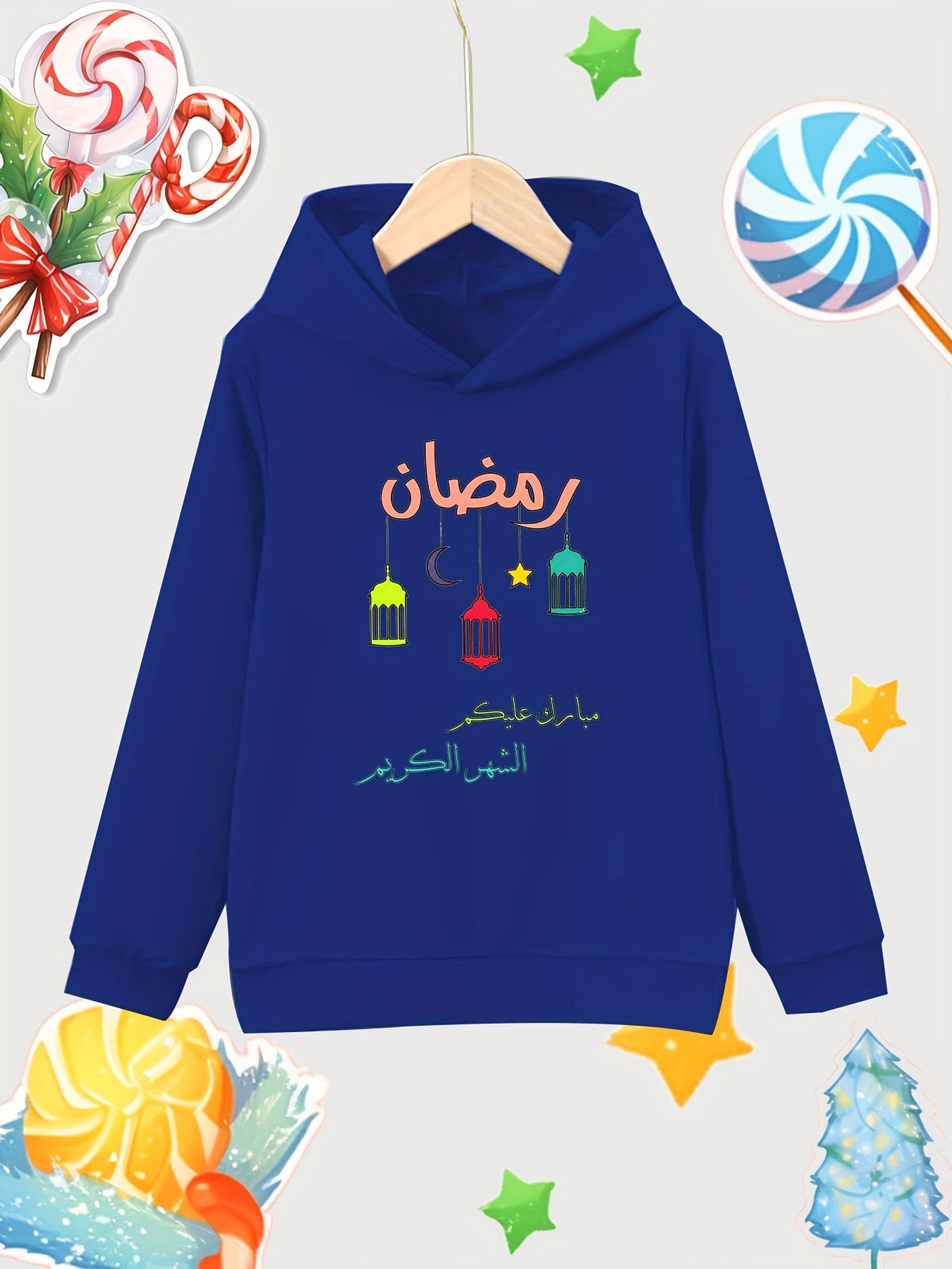 Stars Moon Lantern Print Girls Hooded Sweatshirt for Autumn Winter