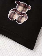 2pcs Baby Bear Plaid Patched Embroidered Hoodie Trousers Set