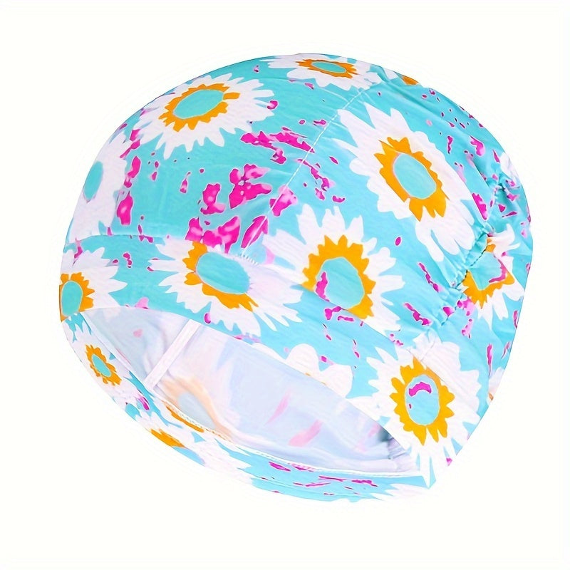 Pleated Swim Cap for Men and Women Elastic Fabric Pool Bathing Hat
