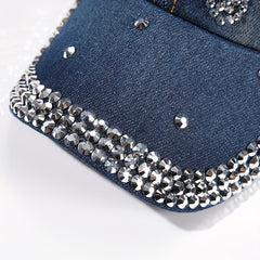 Sparkle Skull Hat for Women - Rhinestone Denim Ball Cap