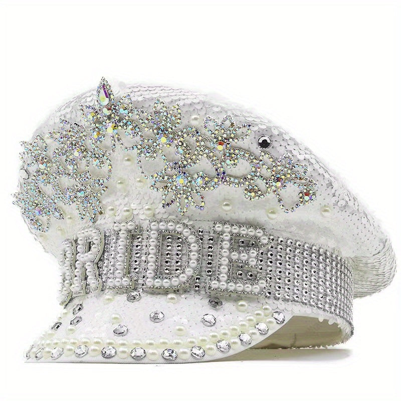 Faux Pearl Bride Captain Hat Rhinestone Sequin Decor Bachelorette Party