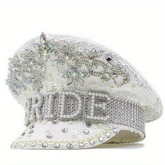 Faux Pearl Bride Captain Hat Rhinestone Sequin Decor Bachelorette Party
