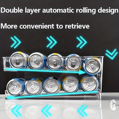 Clear Refrigerator Beverage Holder Can Storage Rack Drawer, Double Layer