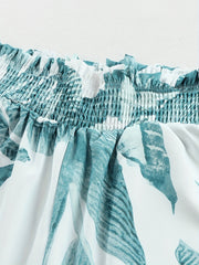 Leaves Print Smocked Waist Shorts Random Print Casual Shorts