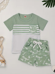 2pcs Baby Boys Dinosaur Skull T shirt & Shorts Set