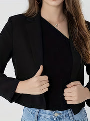 Solid Cropped Blazer Lapel Long Sleeve Work Office Outerwear Women's Clothing