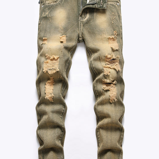 Boys Ripped Jeans Slim Fit Washed Denim Pants Kids Clothing