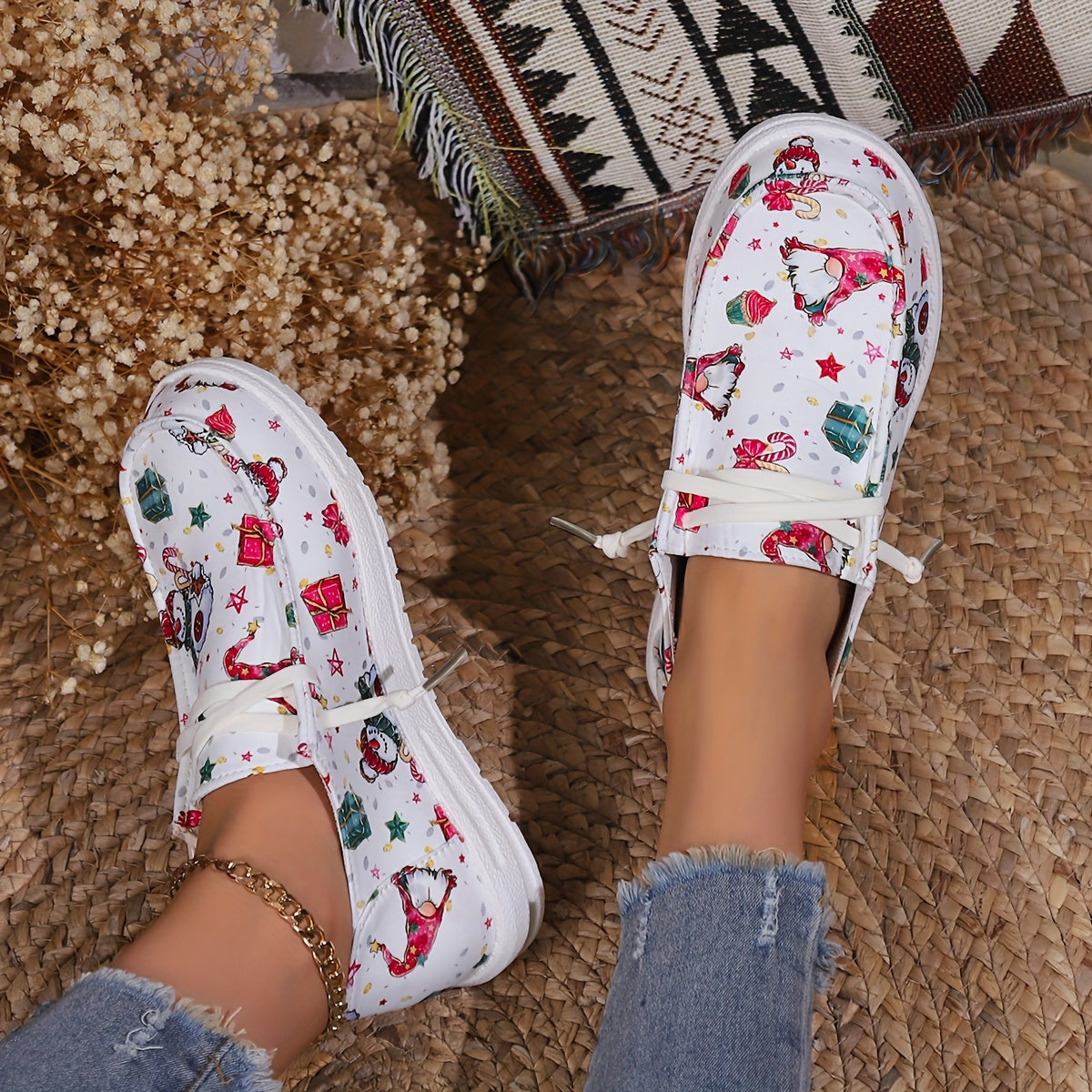 Christmas Skateboard Shoes with Snowmen Santa & Gift Patterns