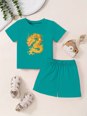 Dragon Pattern Toddler Kid 2pcs Summer Clothing Set